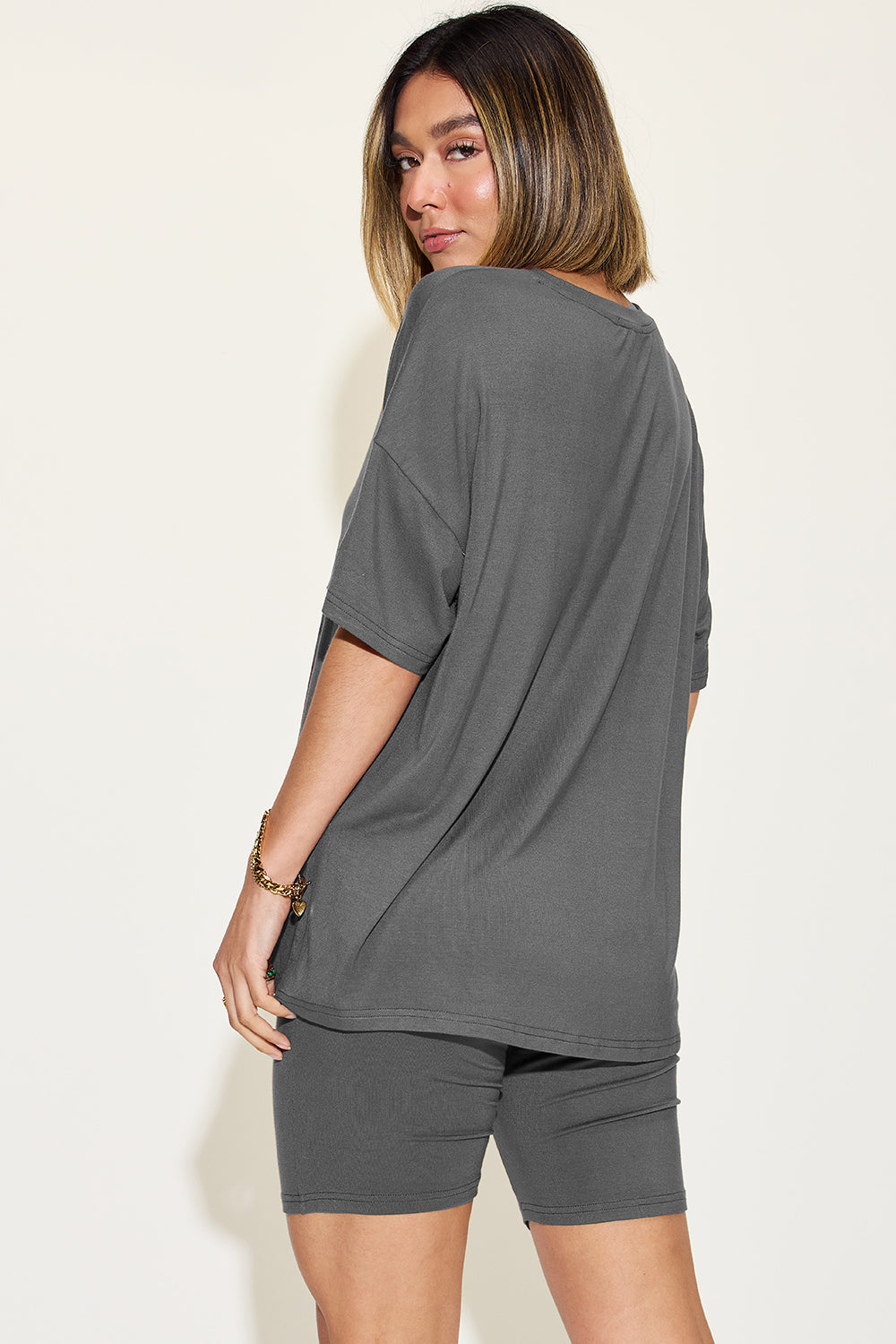 V-Neck Drop Shoulder T-Shirt and Shorts Set