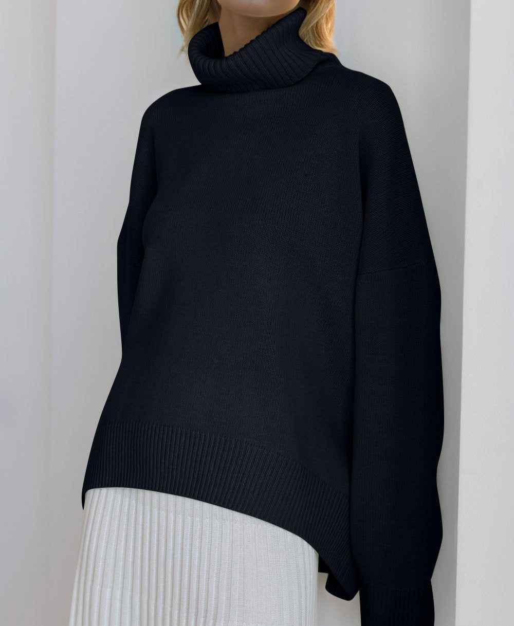 Turtleneck Dropped Shoulder Long Sleeve Sweater ONE SIZE