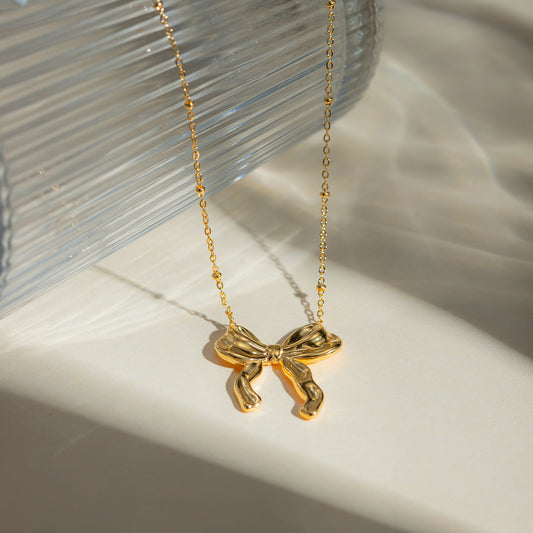 Gold-plated Stainless Steel Bow Pendant Necklace