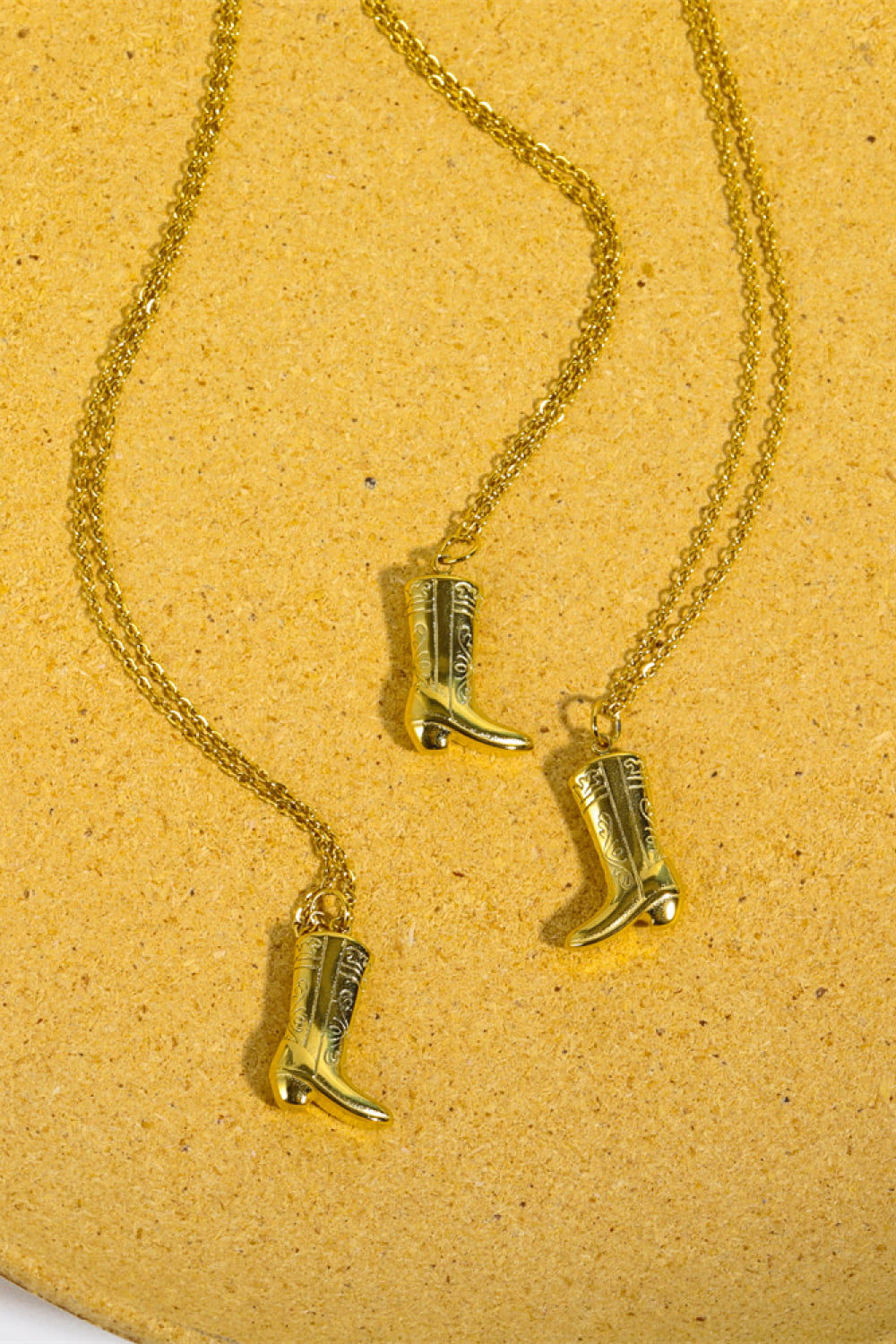 Cowboy Boot Pendant Stainless Steel  gold-plated Necklace