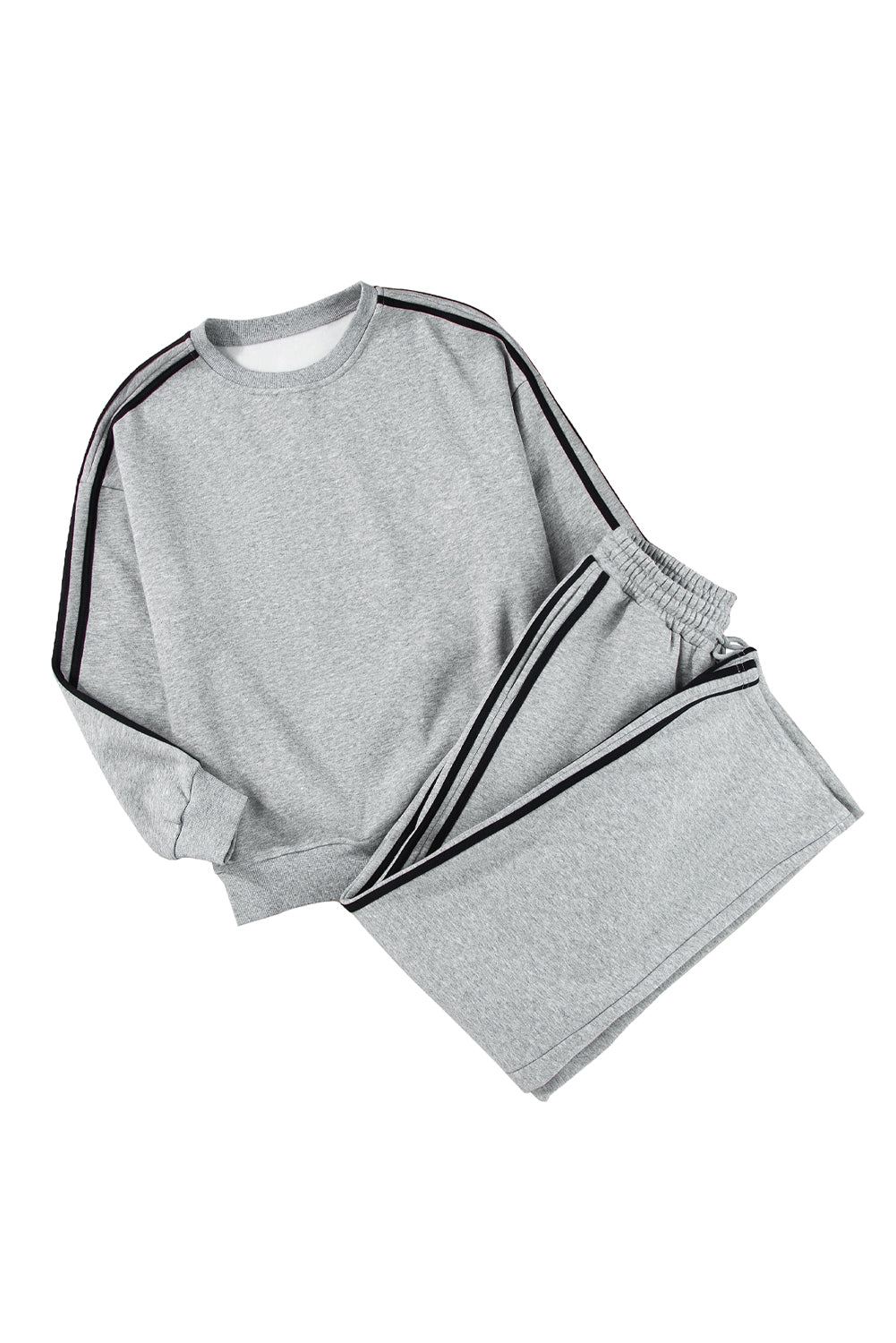 Light Grey Solid Color Side Striped Sweatshirt Active Sweatshirt Set