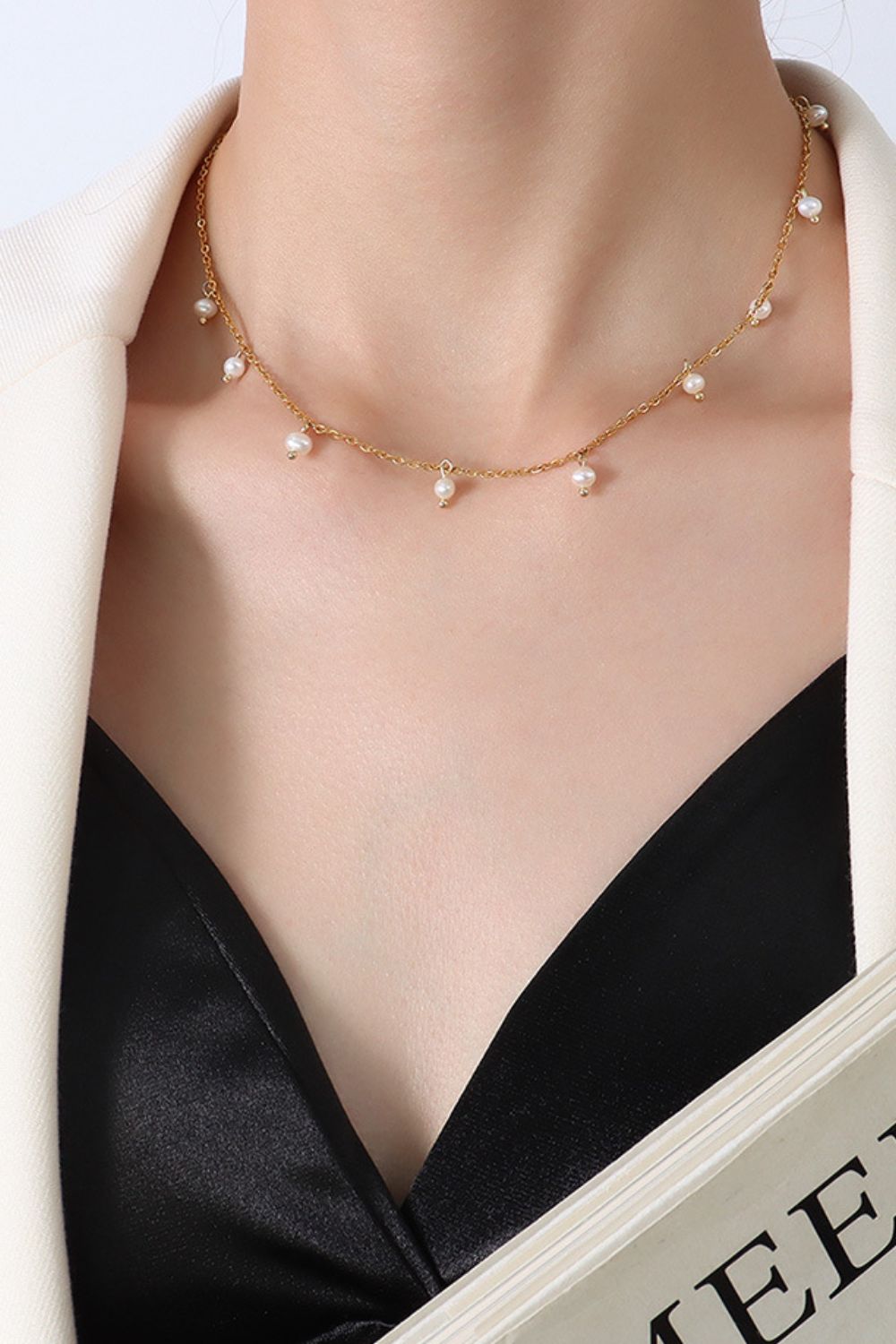 Gold-Plated Titanium Steel Pearl Necklace