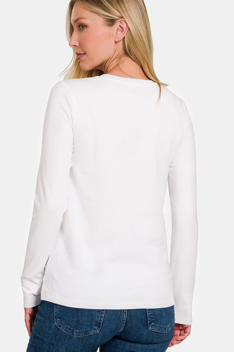 Full Size Solid Color Round Neck Long Sleeve T-Shirt