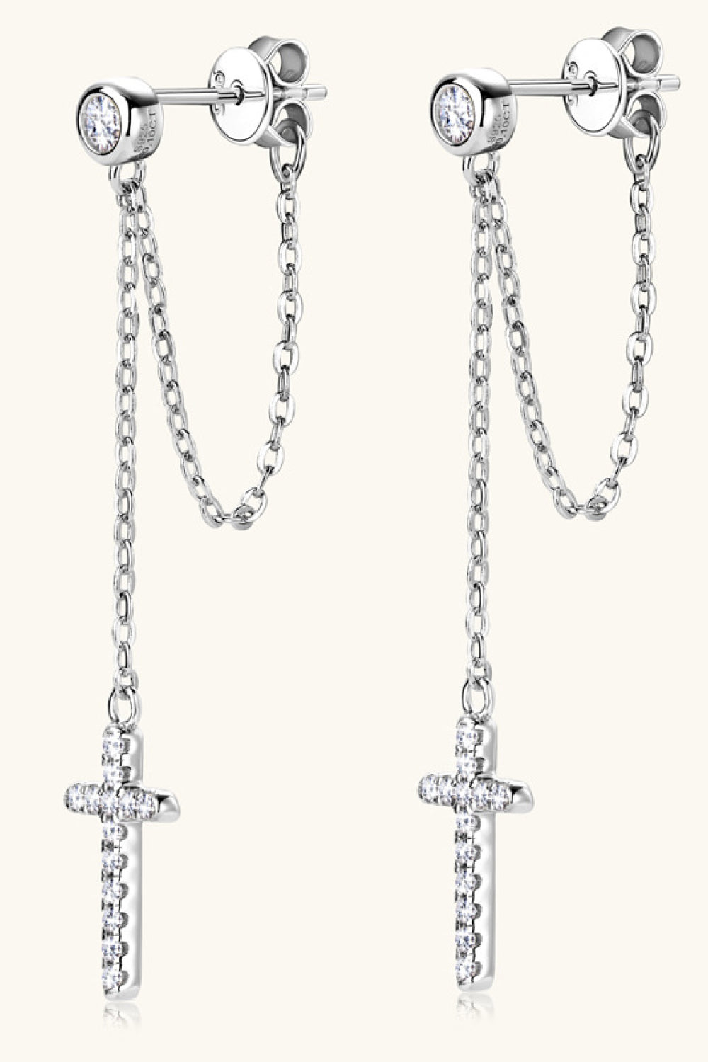 Moissanite Dangle Sterling Silver Cross Earrings