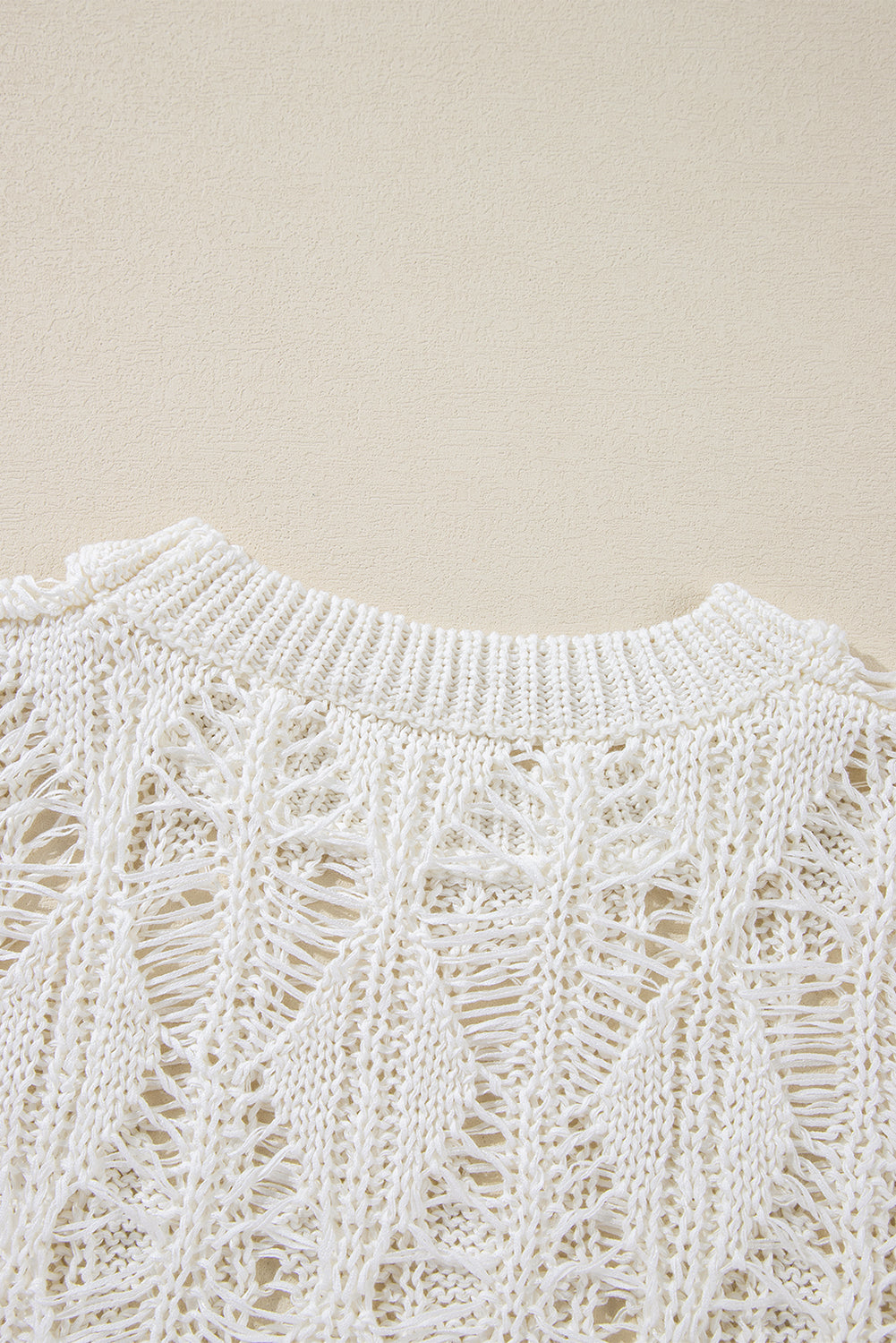 White Cut Out Crochet Crew Neck Loose Fit Sweater