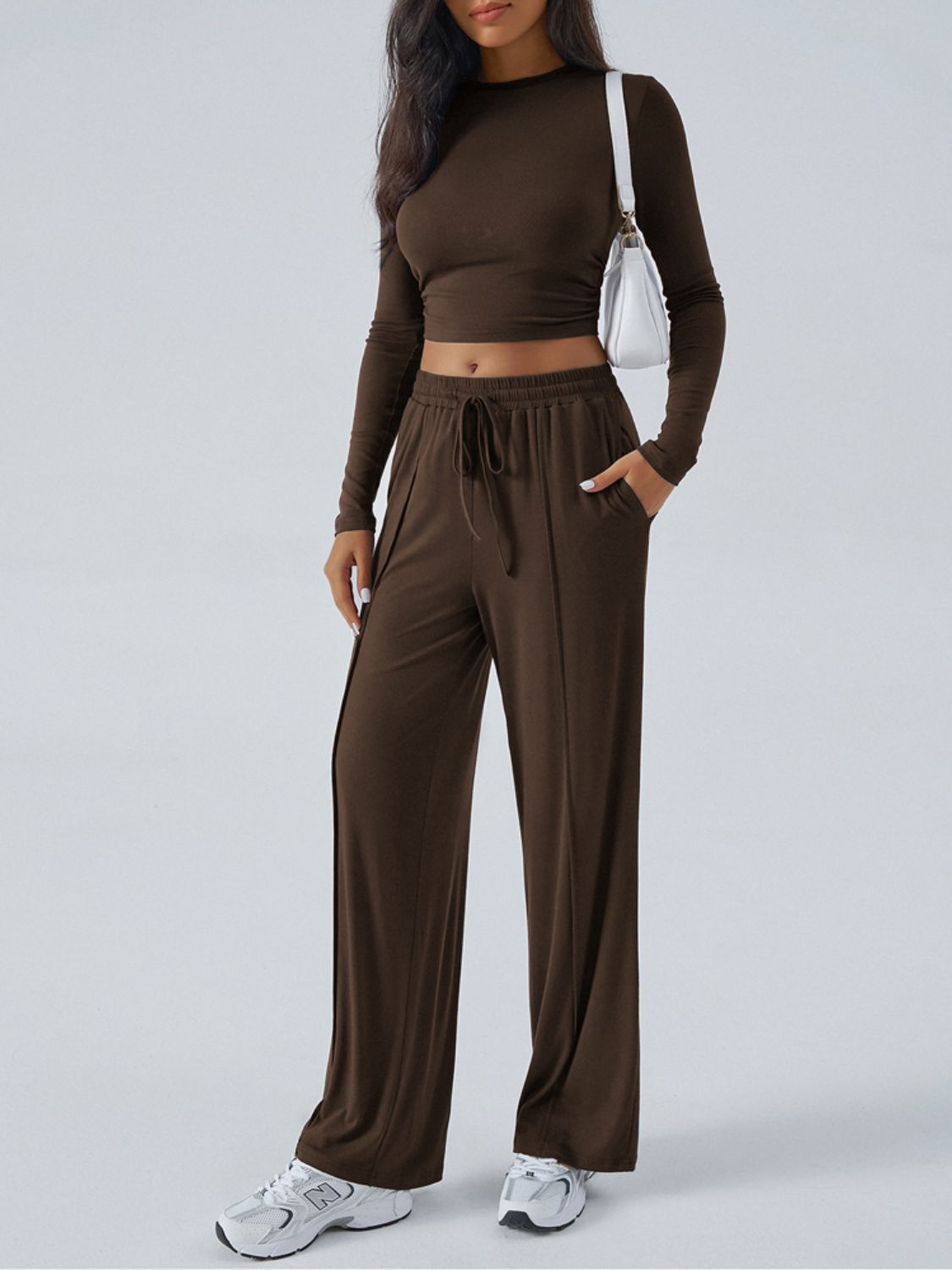 Round Neck Long Sleeve Top and Pants Set