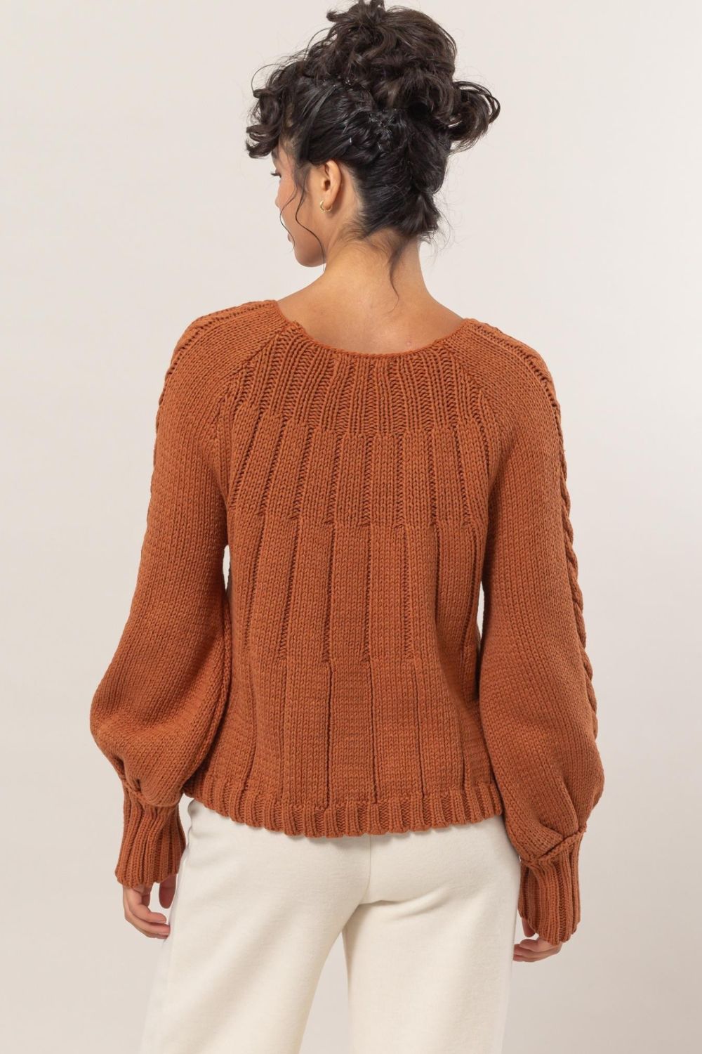 Cable-Knit Round Neck Raglan Sleeve Fall Sweater