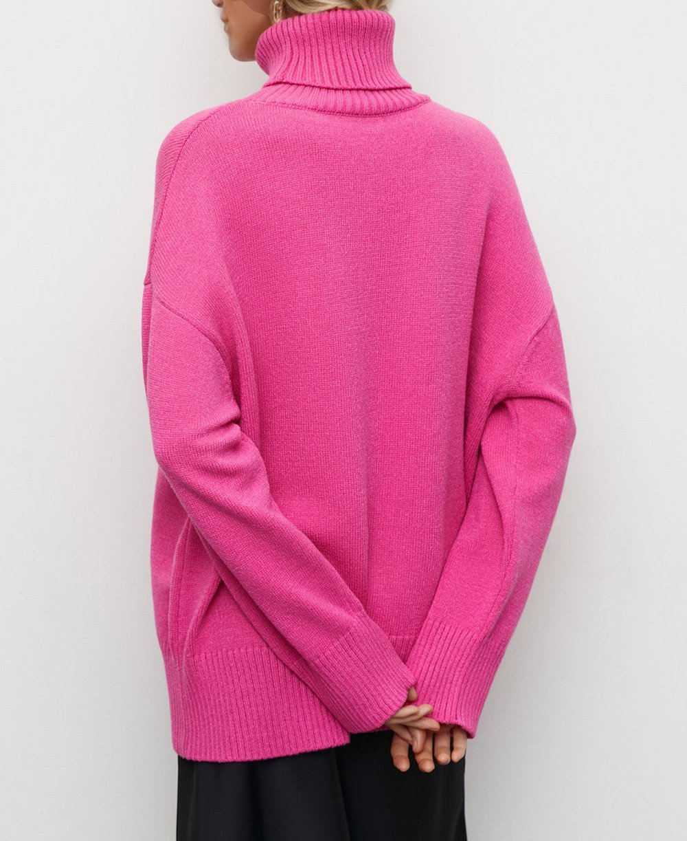 Turtleneck Dropped Shoulder Long Sleeve Sweater ONE SIZE