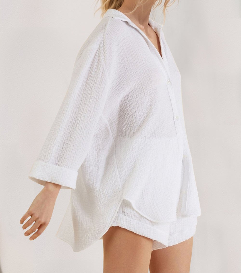 Breathable Button Down Long Sleeve Top and Shorts Set