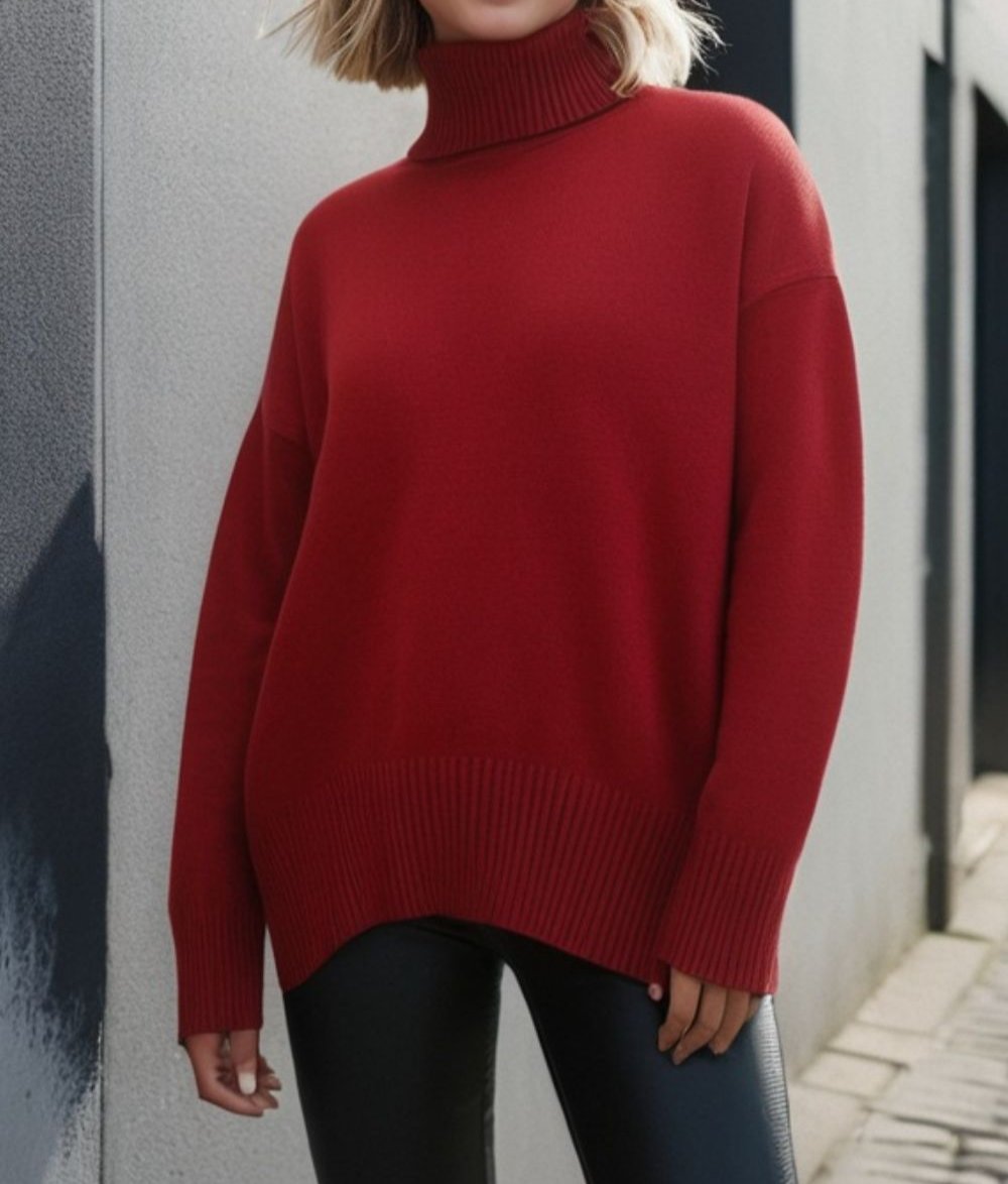 Turtleneck Dropped Shoulder Long Sleeve Sweater ONE SIZE