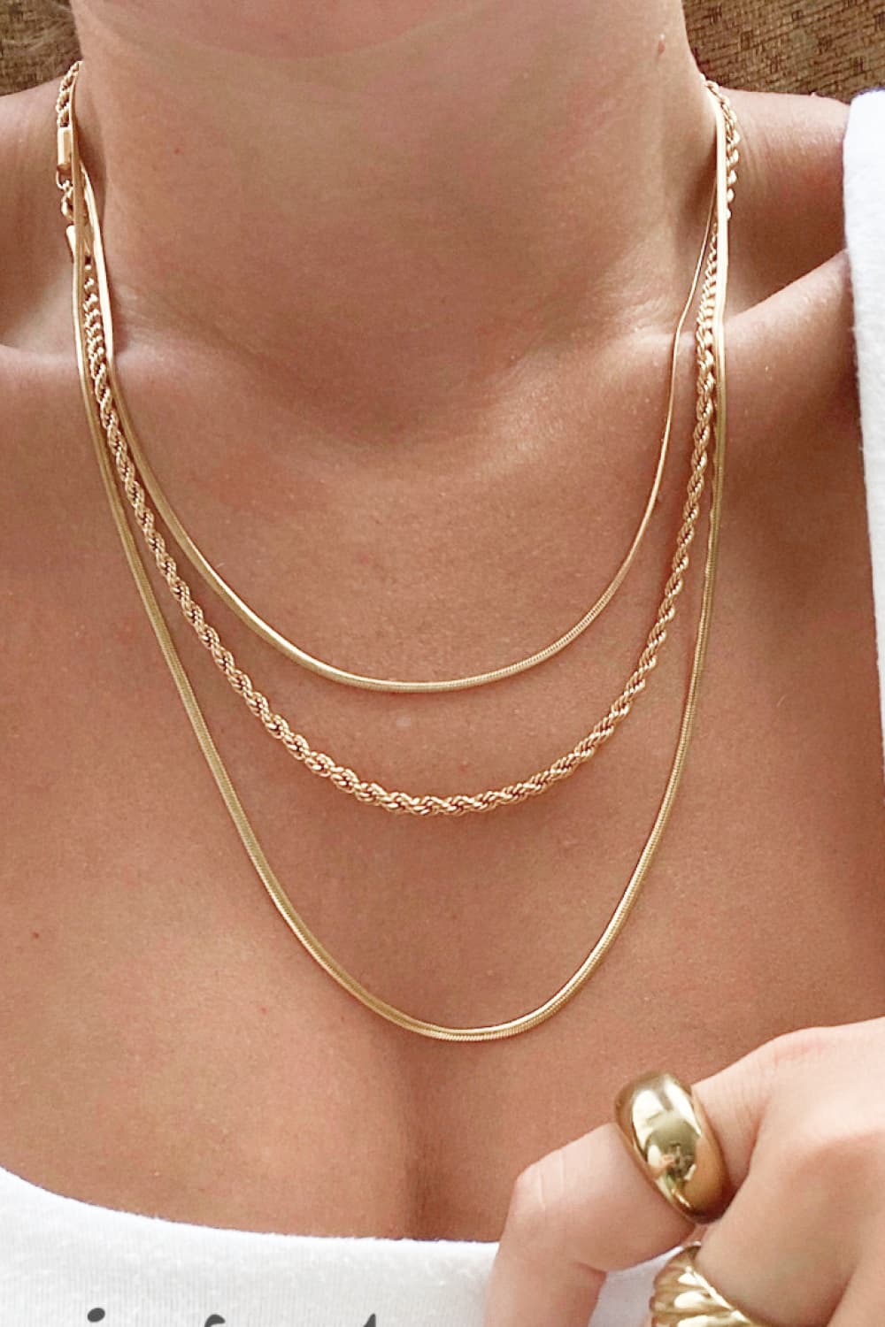 Gold-Plated Stainless Steel Triple Layer Necklace