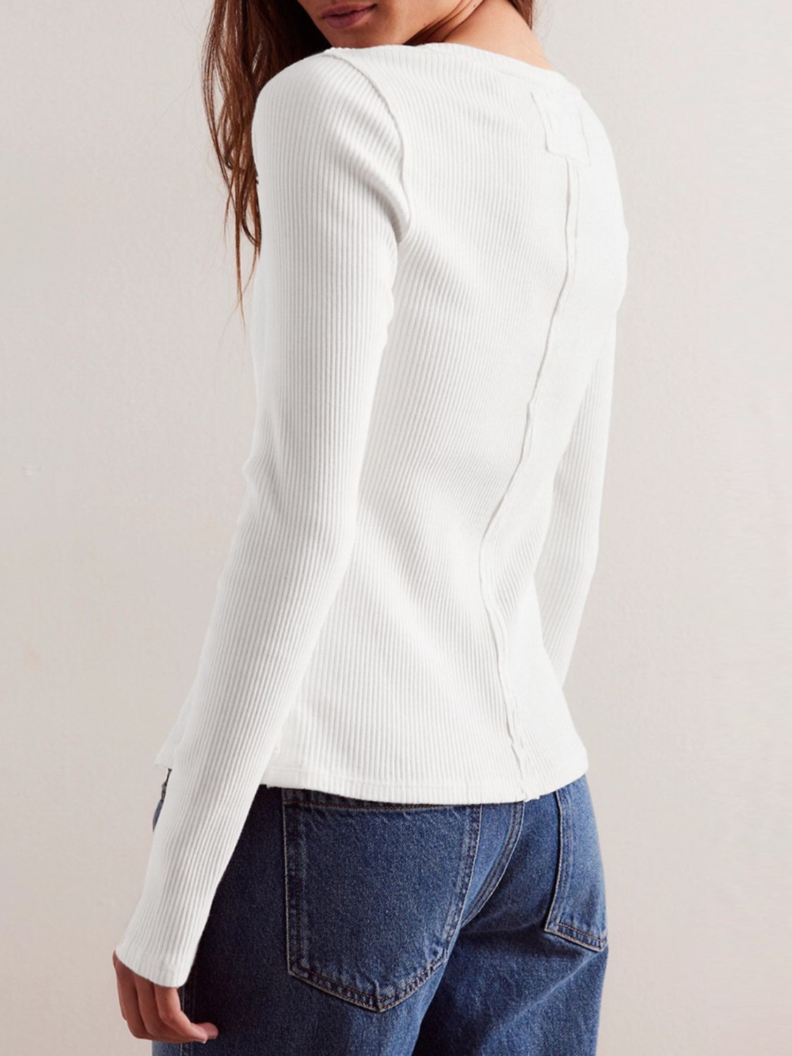 Ribbed Round Neck Long Sleeve Top Sweater Cardigan