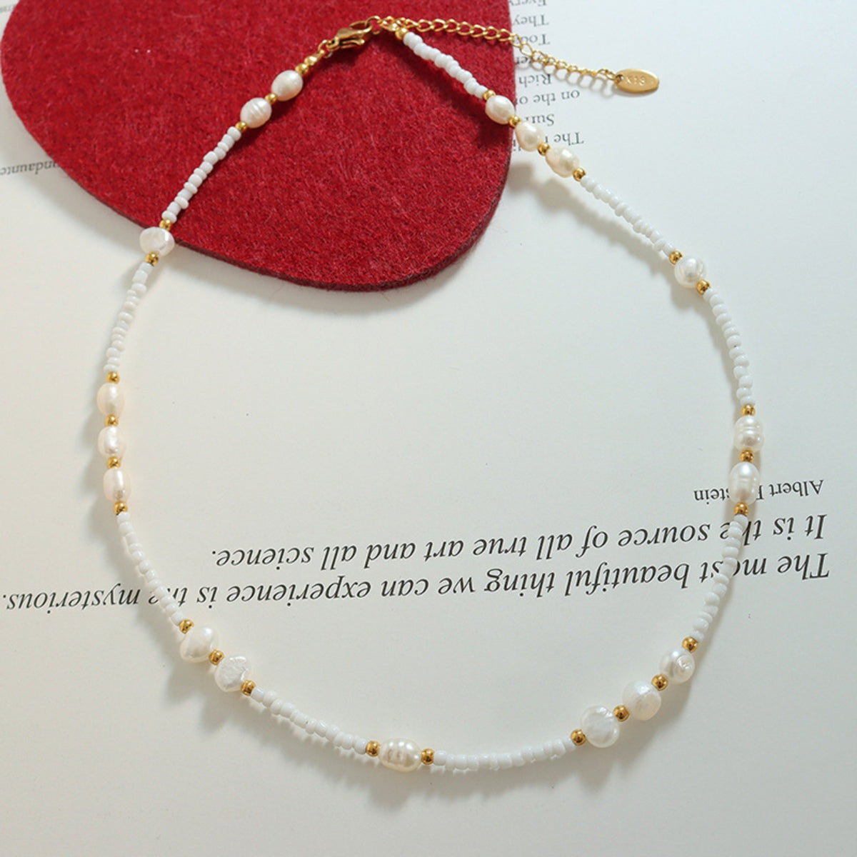 Gold-plated Titanium Steel Glass Bead Freshwater Pearl Necklace