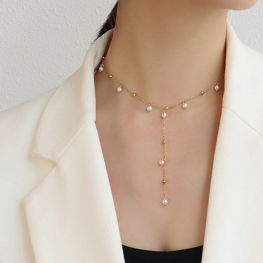 Gold-Plated Pearl Drop Necklace