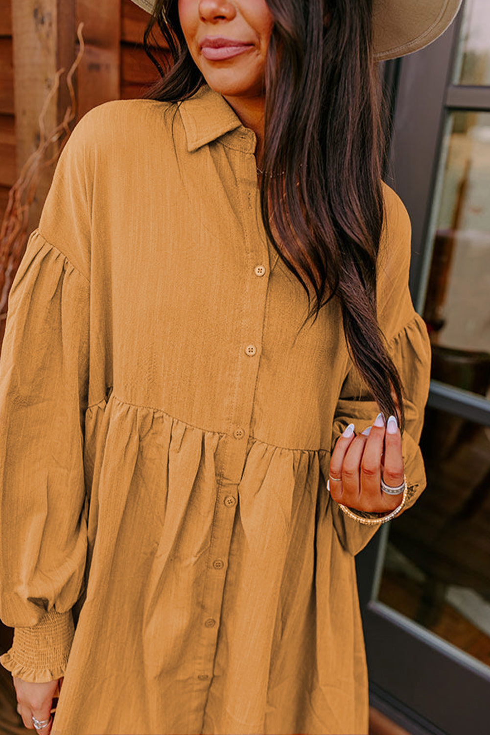 Light French Beige Loose Bishop Sleeve Shirt Long Sleeve Dress