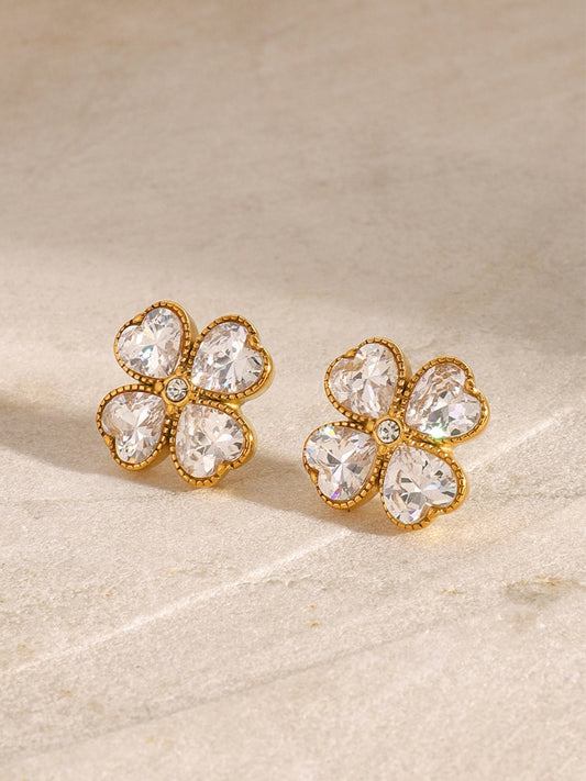 Stainless Steel Zircon Clover Earrings