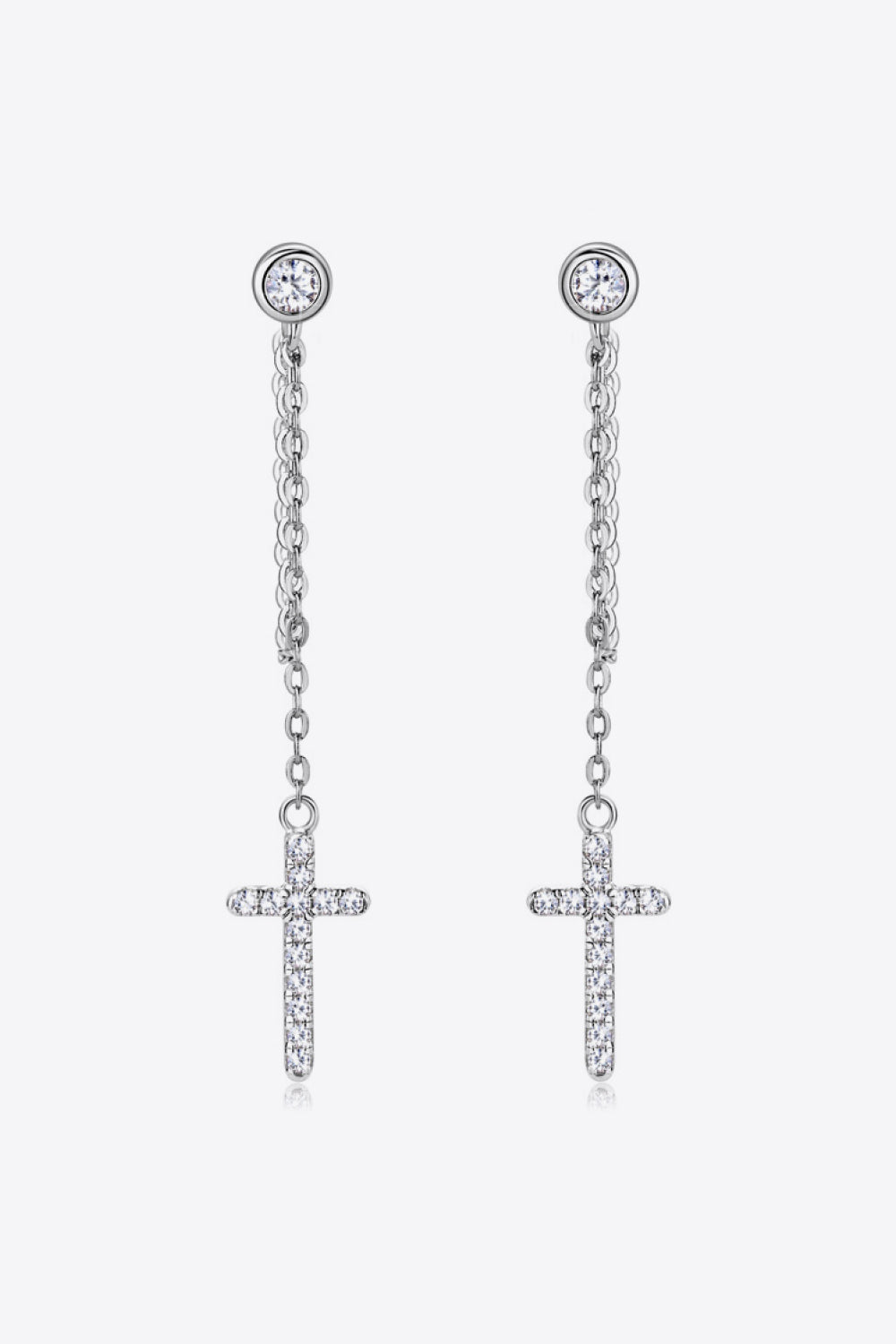 Moissanite Dangle Sterling Silver Cross Earrings