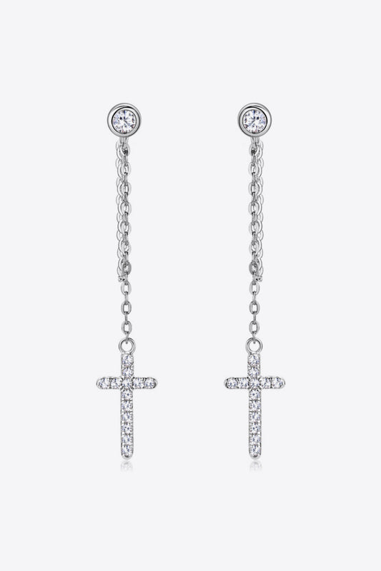 Moissanite Dangle Sterling Silver Cross Earrings