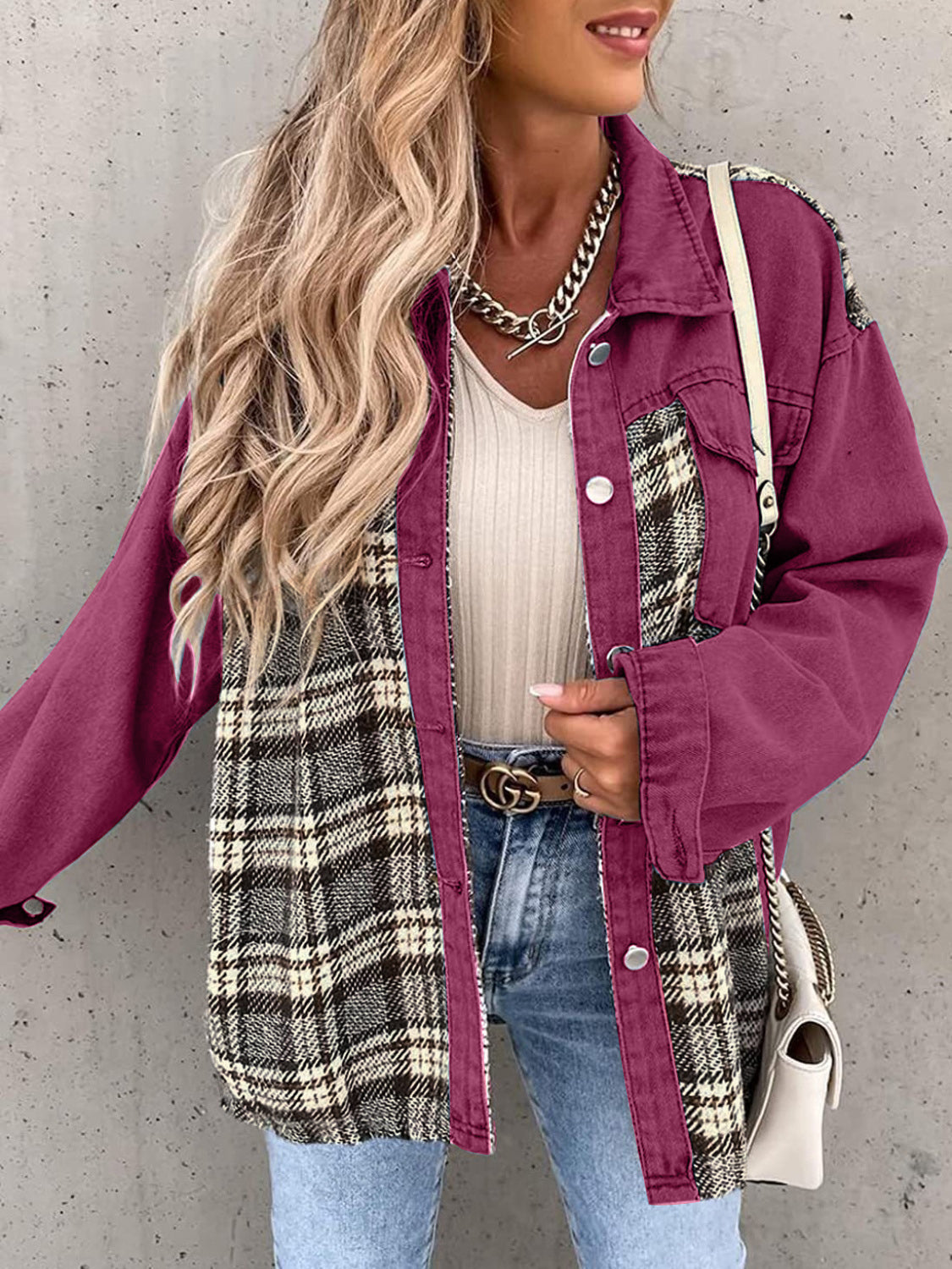 Plaid Button Up Dropped Shoulder Shacket