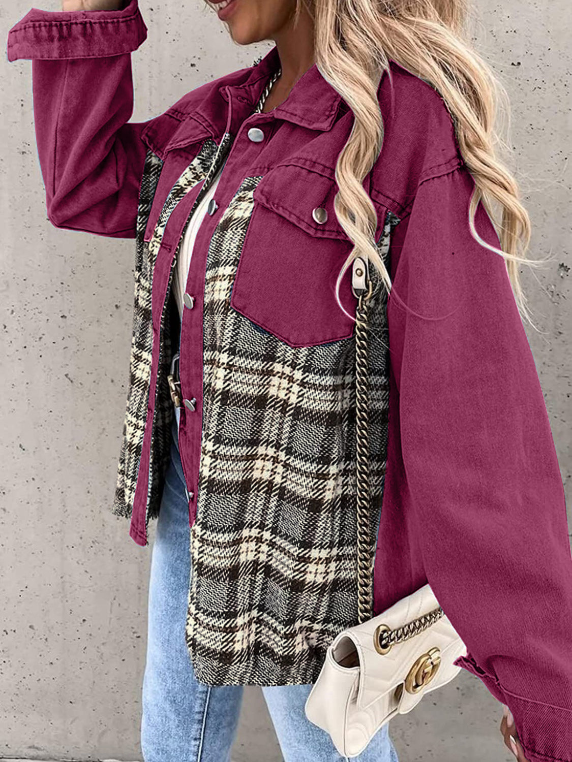 Plaid Button Up Dropped Shoulder Shacket