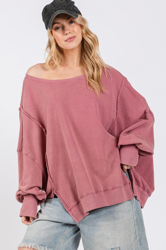 Mineral Wash Side Slit Oversized Sweatshirt