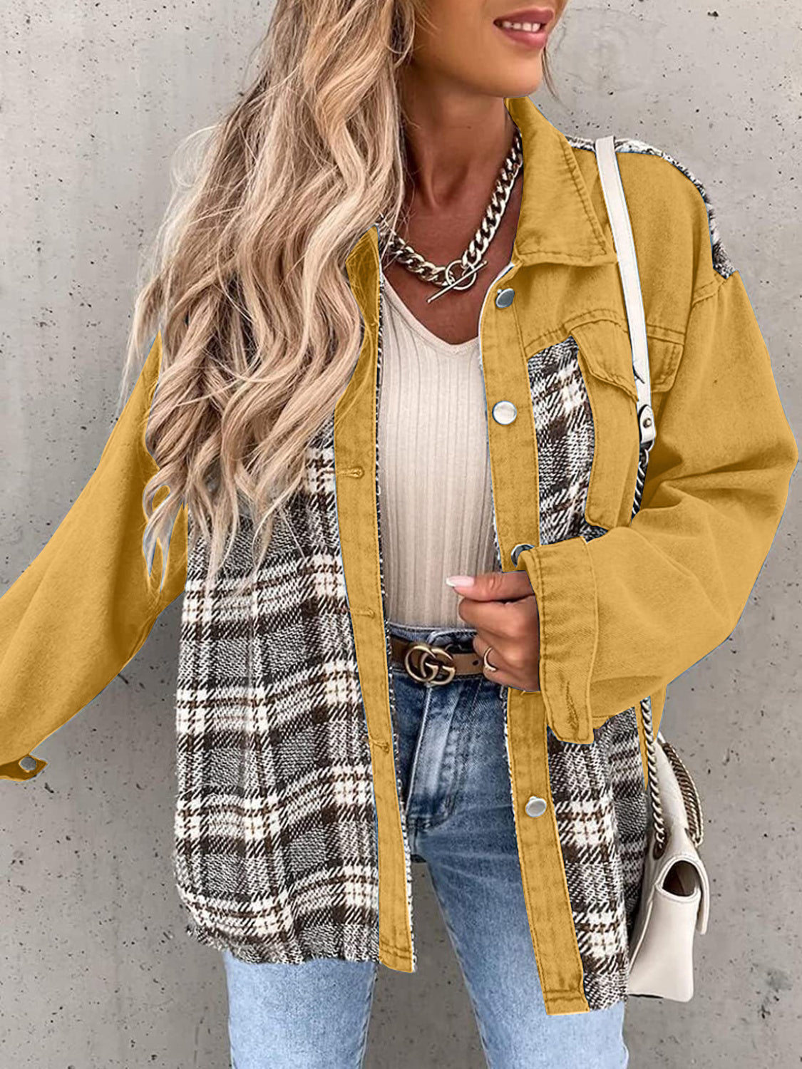 Plaid Button Up Dropped Shoulder Shacket