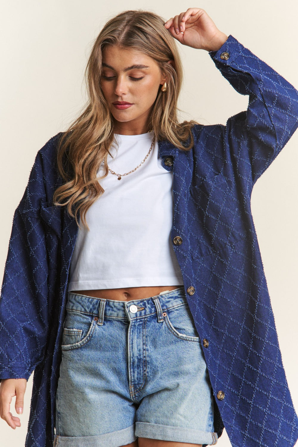 Stitched Button Up Denim Shacket