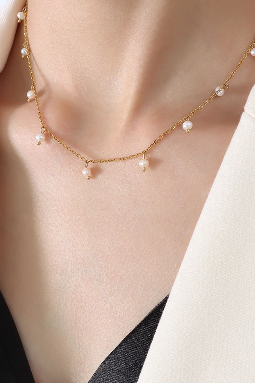 Gold-Plated Titanium Steel Pearl Necklace