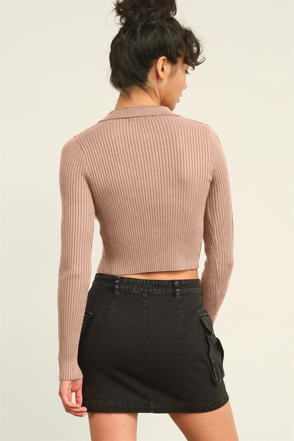 Ribbed Double Zip Cropped Cardigan Sweater