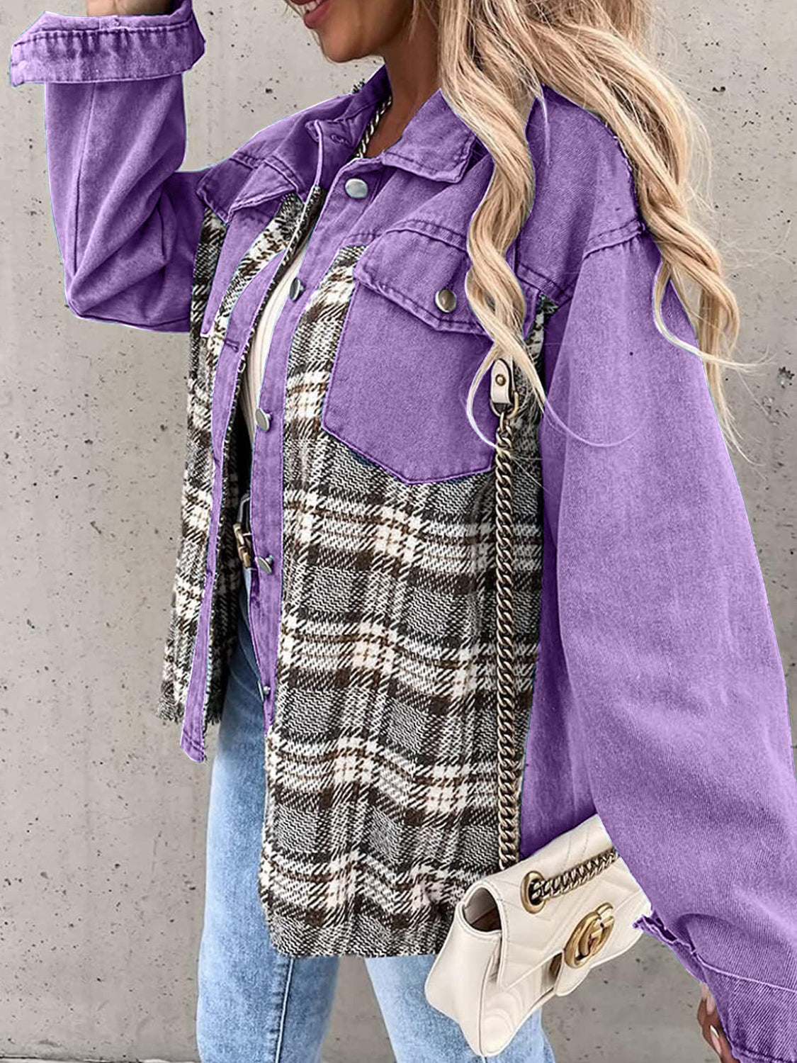 Plaid Button Up Dropped Shoulder Shacket