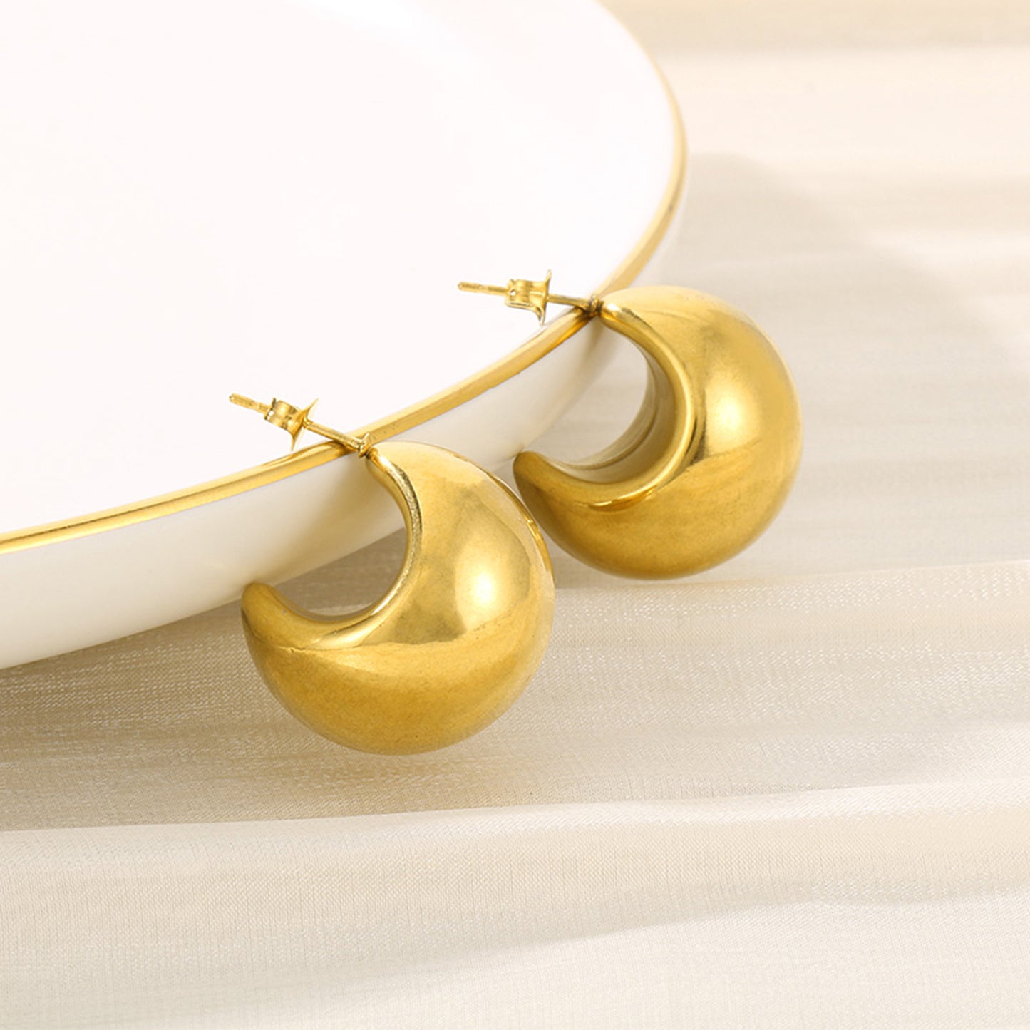 Gold-plated Stainless Steel Moon Shape Earrings