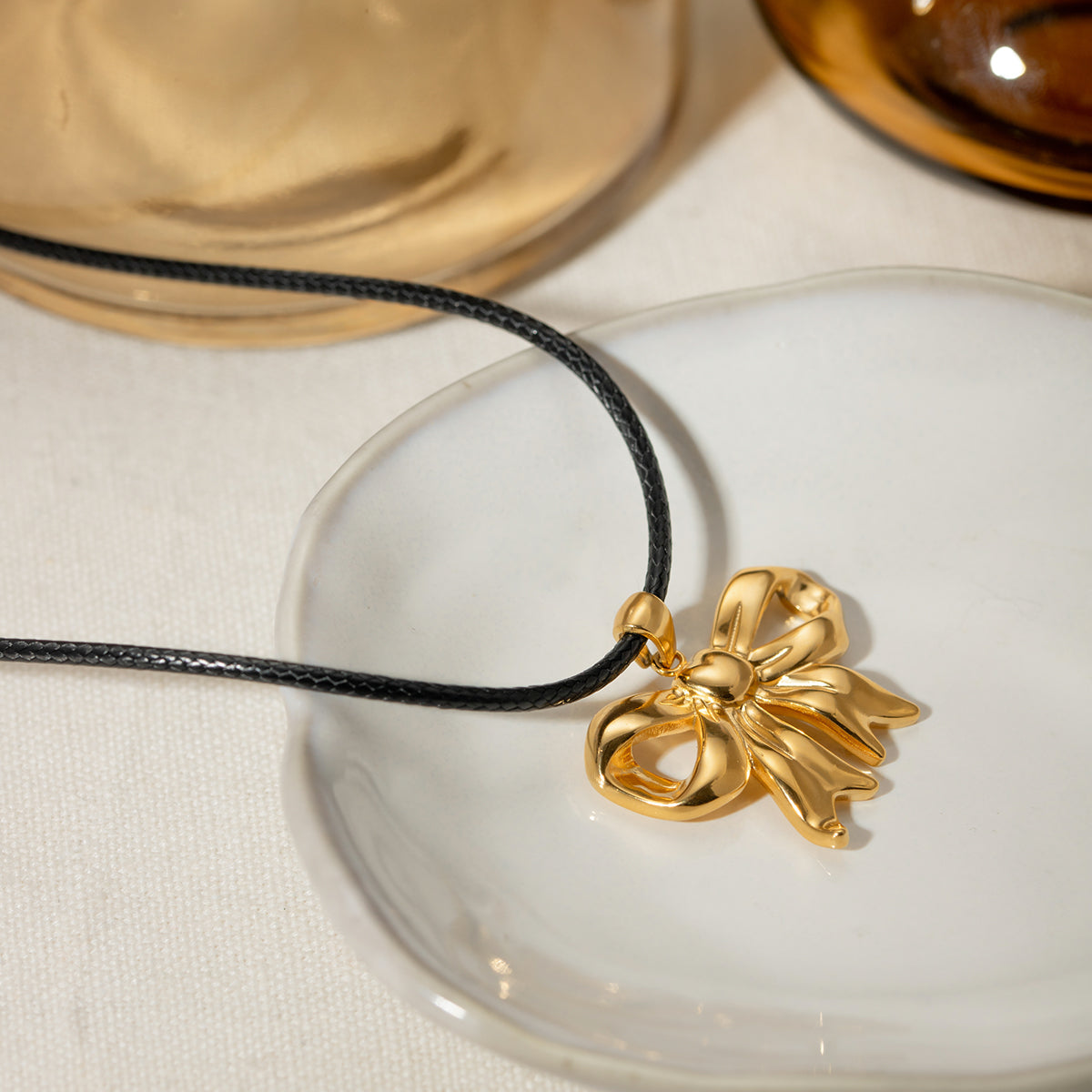 Gold-Plated Bow Pendant Necklace