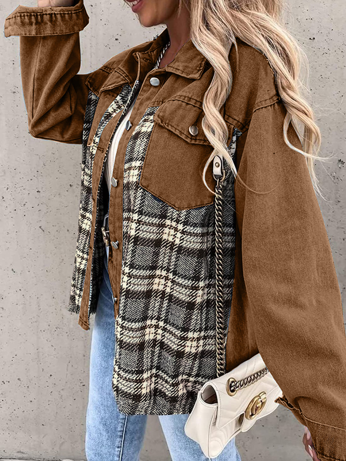 Plaid Button Up Dropped Shoulder Shacket