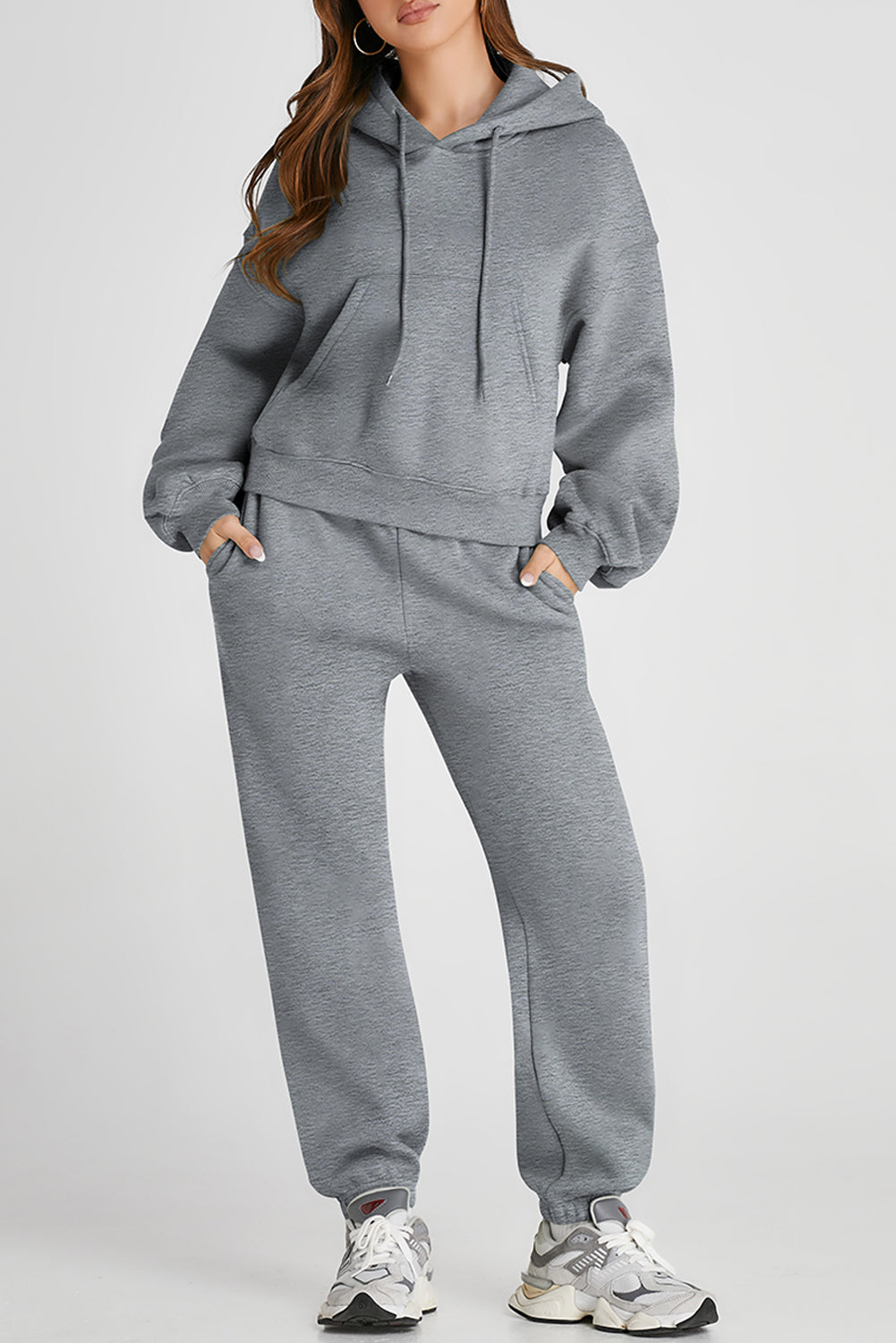 Dropped Shoulder Hooded Top and Pants Active Sweatshirt Set