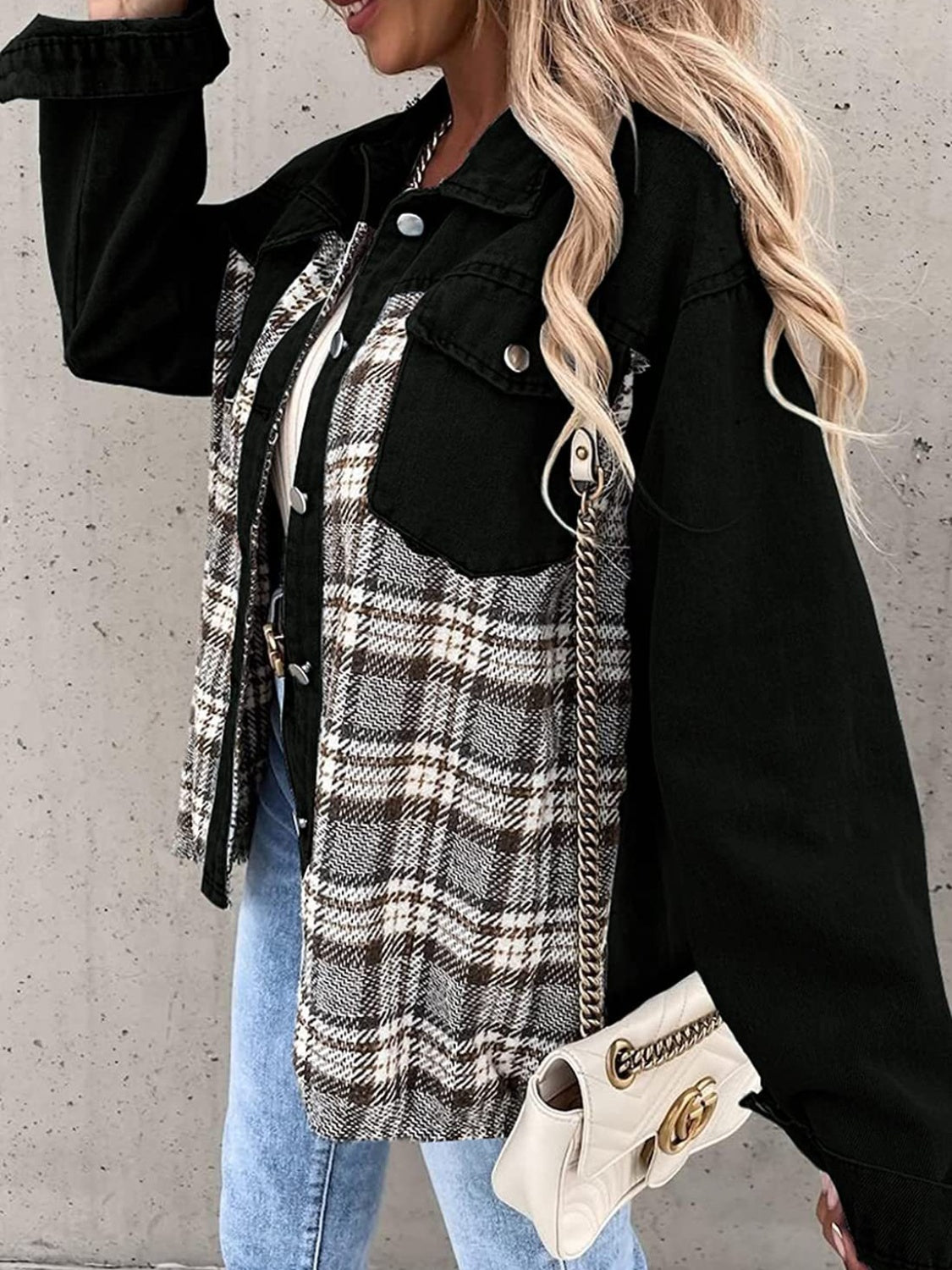 Plaid Button Up Dropped Shoulder Shacket